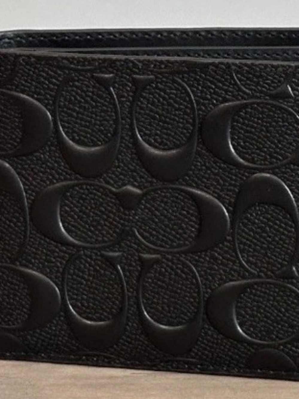 New Mens Coach Black Signature Embossed Wallet Raised In Jacquard C